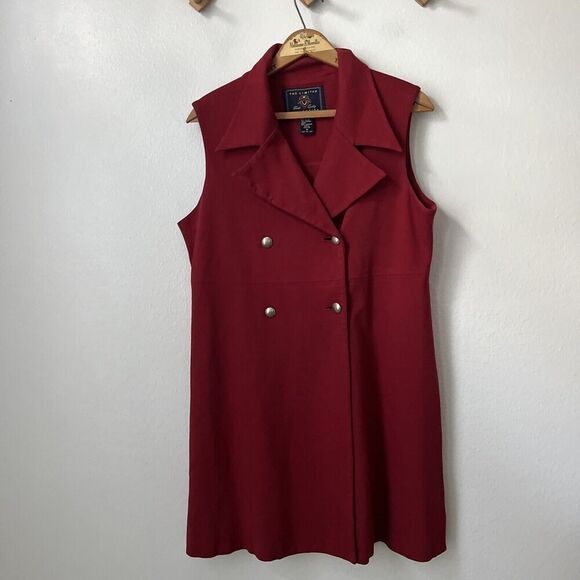 90s Limited Collection red sleeveless‎ gold button tunic vest heavyweight M - Picture 1 of 6
